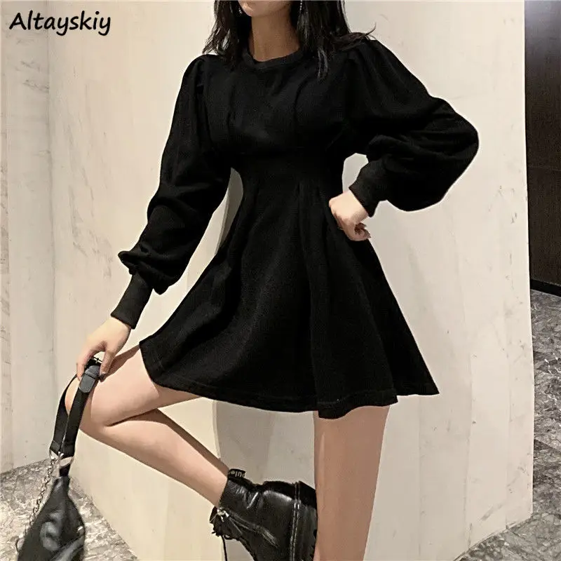 Dress Women School Abdomen Ulzzang Long Sleeve BF Style Harajuku Lovely Girls Newest Mini Daily Soft Popular Spring Pure O-Neck