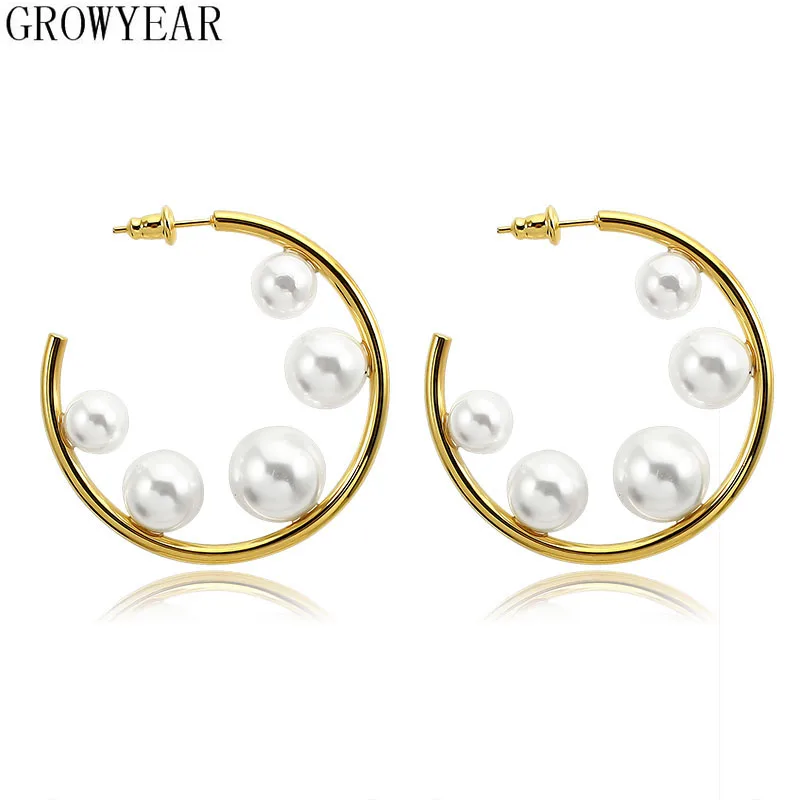 New Fashion Pearl Large Circle Statement Earrings for Women Studs Gold Color round Earring Party Jewelry Punk Collection
