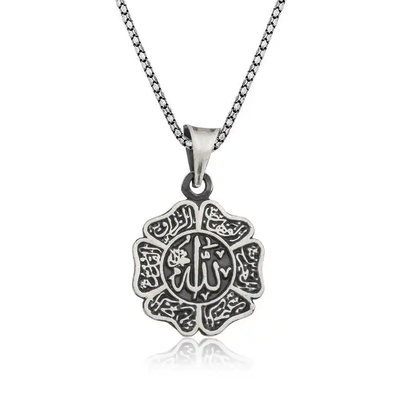 Sterling Silver Allah Inscription Men's Necklace 925 Sterling Men Jewelry Wedding Party Birthday Gift - Box - Pendant - Chain Choker - Man - Fashion