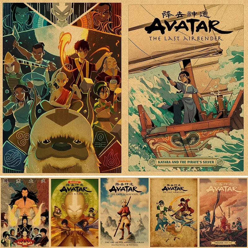 Avatar The Last Airbender Aang Fight Japanese Anime Manga Kraft Paper Posters and Prints Wall Art Picture Home Room Decor 4K HD