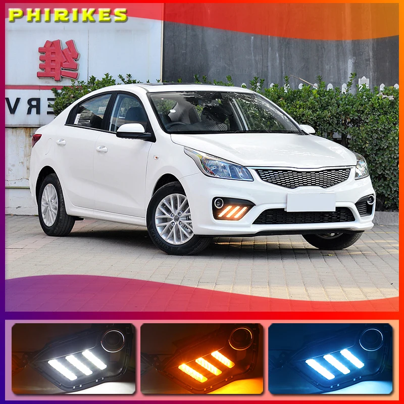 

2pcs For KIA K2 RIO 2016-2017 LED DRL lights Daytime Running Light Daylight yellow Signal fog lamp Styling lights