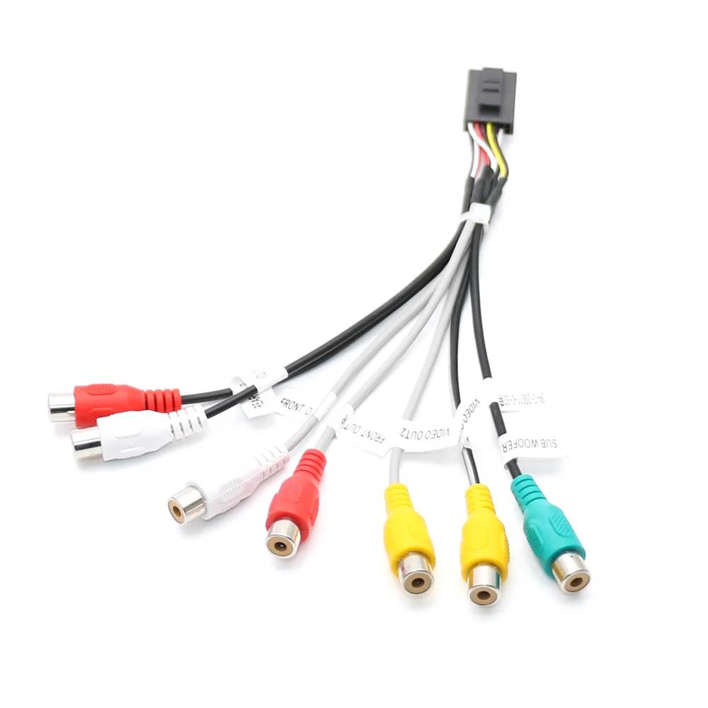 Adaptador de Cable de Subwoofer para coche, Conector de cableado, Radio Android, DVD, accesorios, 14 pines, salida Universal, 7 RCA