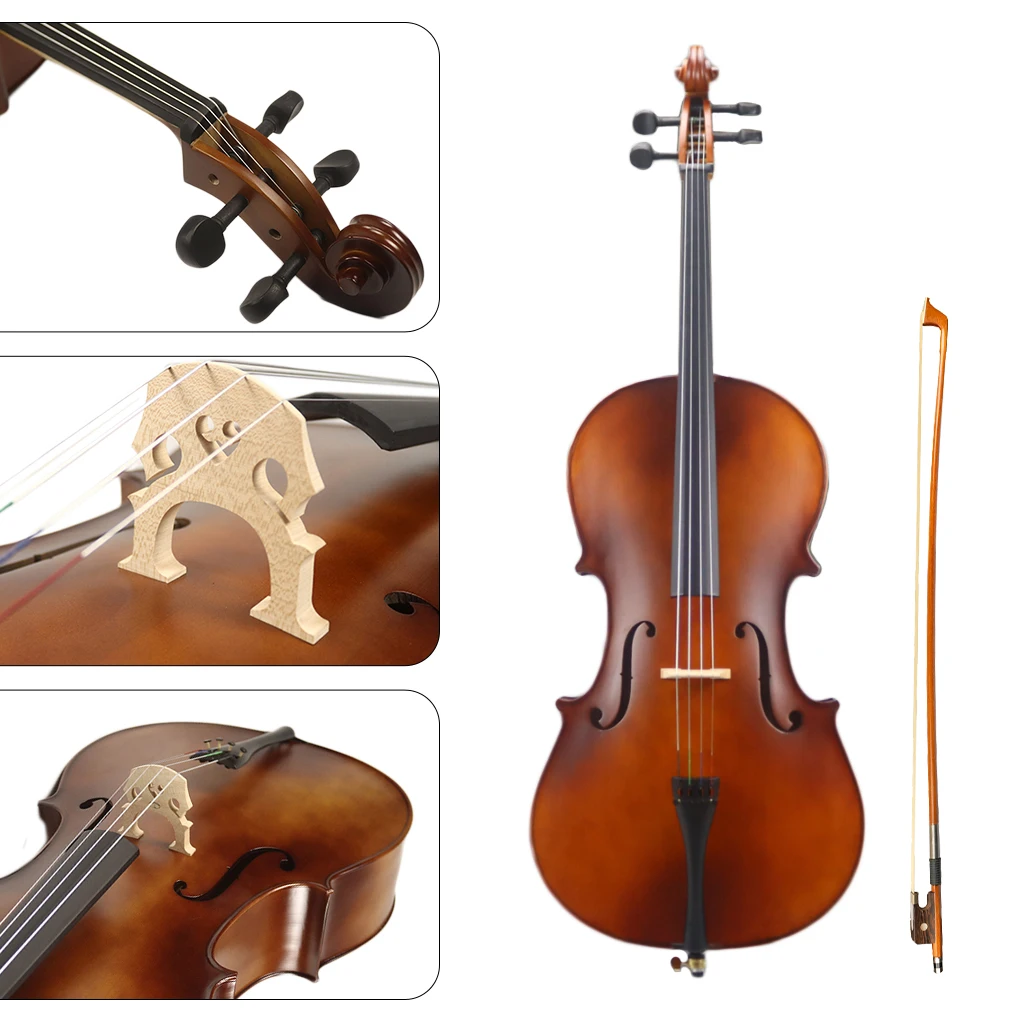 LOMMI Orchestra School Cello 4/4 3/4 1/2 1/4 1/8 Student Cello Maple Brazilwood Bow Rosin Carrying Bag+Case String Instruments