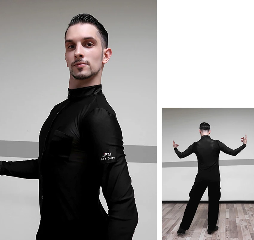 Men's Ballroom Dance Latin Dance Tops Long Sleeve Competition Dance Tango Salsa Chacha Rumba Dance Wear Top Shirts