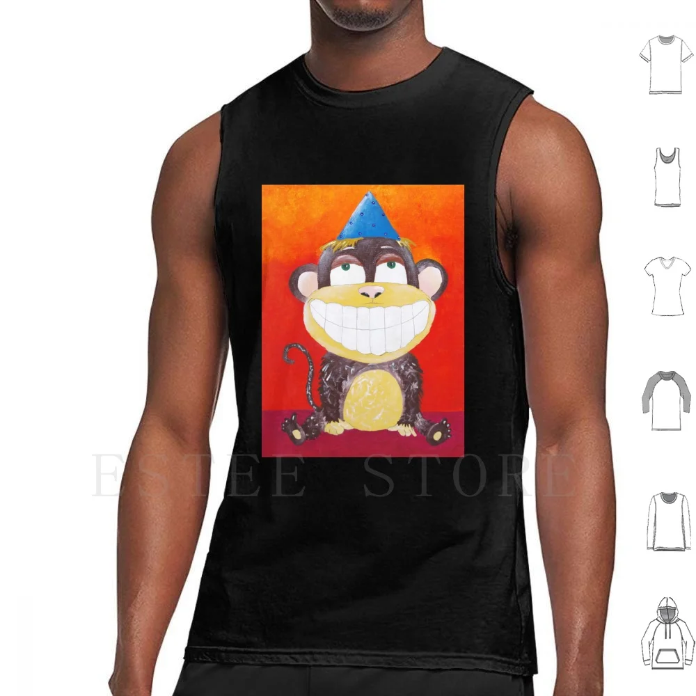 Smile For You Tank Tops Vest Cotton Smile Smiling Silly Monkey Monkey Birthday Birthday Hat Monkey Smile Teeth Mouth Zoo