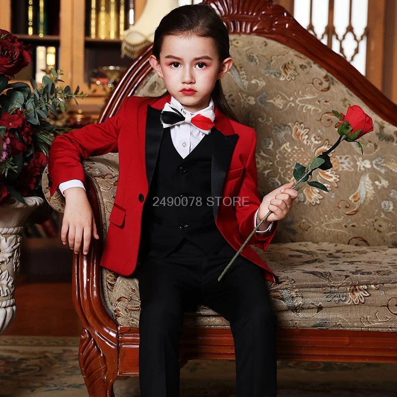 Girls Formal Luxurious Suit Jacket +Vest+ Pants 3pcs Clothing Set Kids Wedding Party Dress Teenager Performance Evening Suit