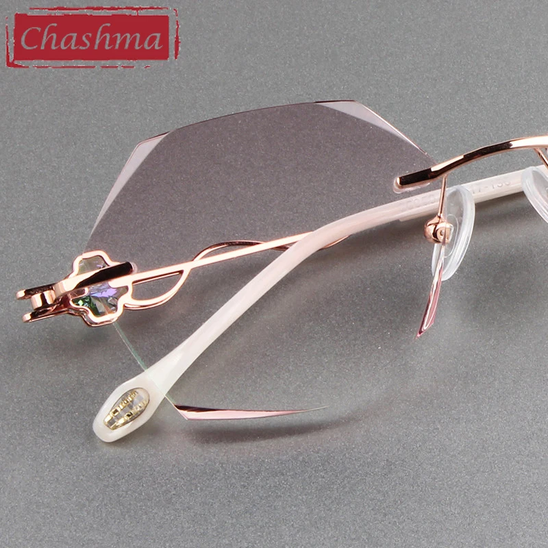 Chashma Optical Glasses Rimless Titanium Light Spectacles Fashion Eyeglasses Frame for Women Diamond Trimmed Stones Crystal