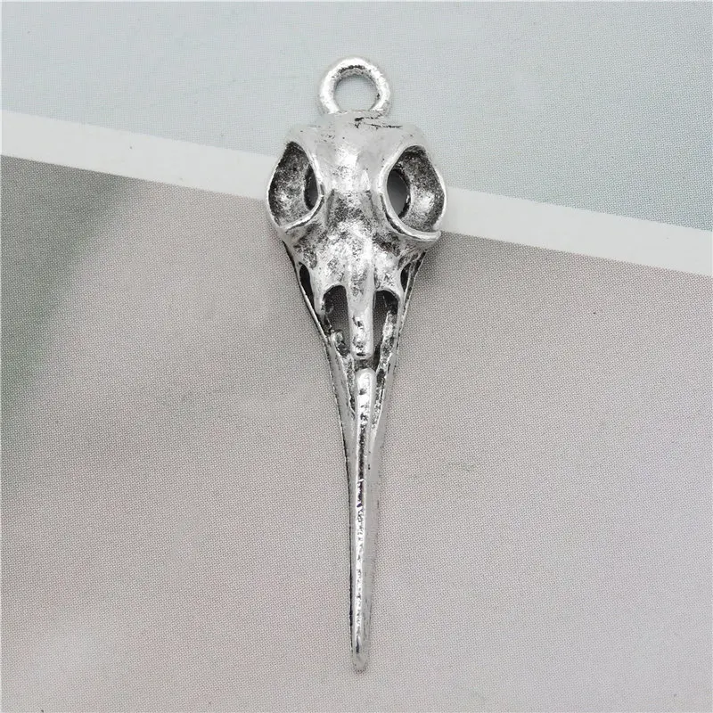 Julie Wang-pendientes colgantes con forma de cabeza de pájaro, joyería Punk, Color plateado antiguo, calavera de cuervo, 10 unidades