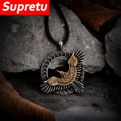 Gold Color Eagle Crow Necklace Men Viking Raven Amulet Stainless Steel Odin Rune Pendant Norse Mythology Jewelry Gift Never Fade