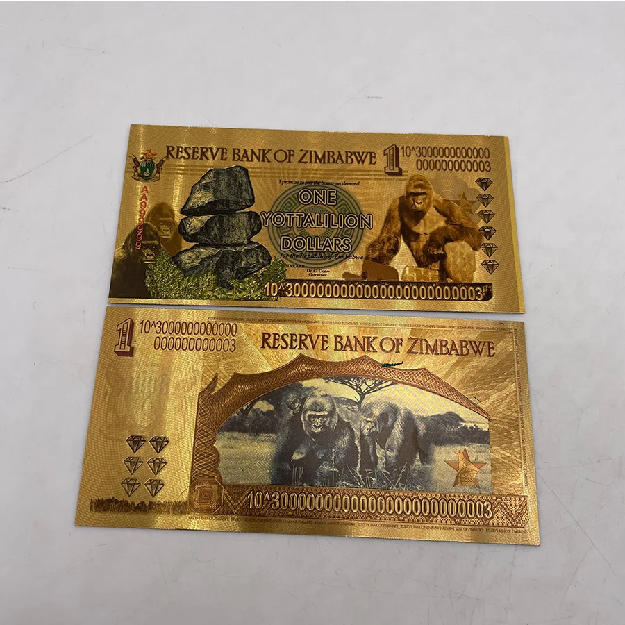 10 pcs Zimbabwe Gold banknote one YOTTALILION dollars Gold 999999 Zimbabwe Dollars banknote for Business Gift