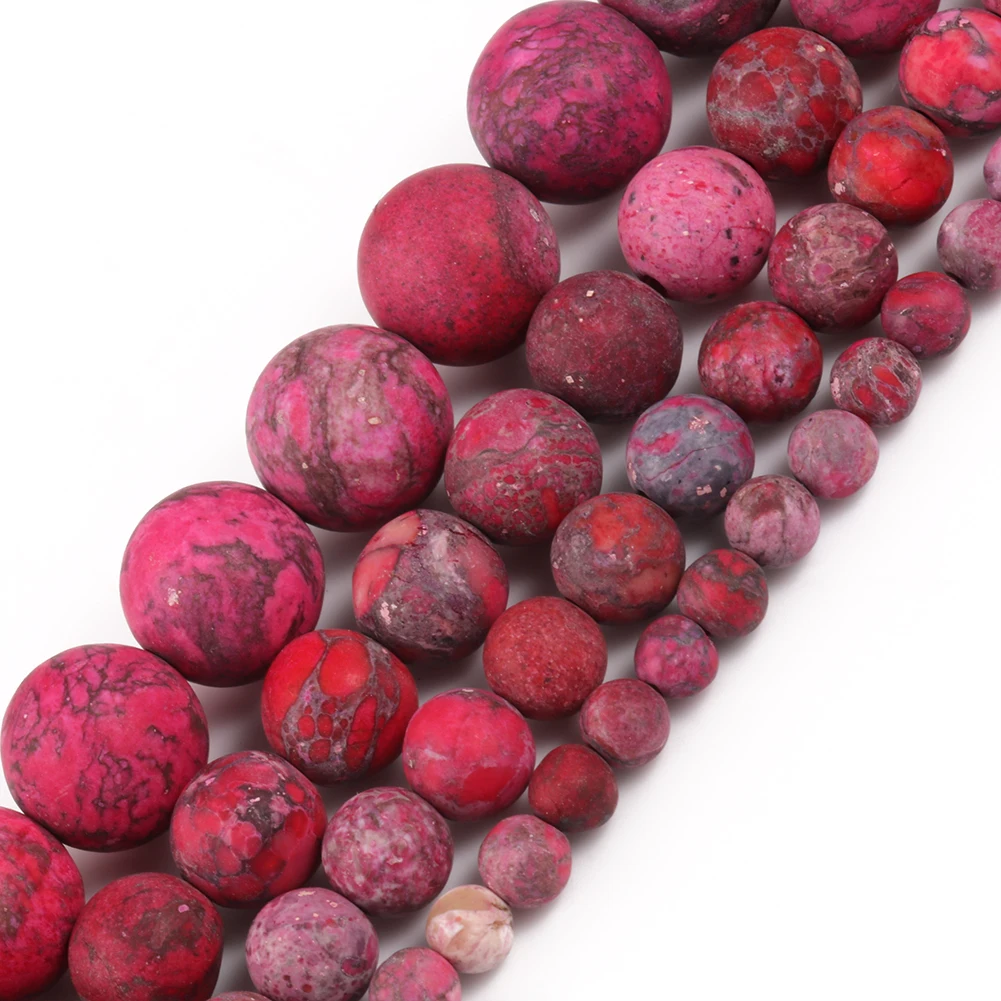 Natural Beads Matte American Turquoises Fuchsia Howlite Round Stone Bead for Jewelry Making DIY Bracelet Accessories 15\'\' 4-10mm