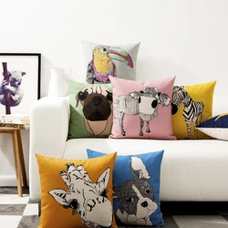 Nordic Cartoon Animal Zebra Cushion Solid Red Yellow Bird Cat Pillow Cover Home Decorative Office Sofa PillowCase