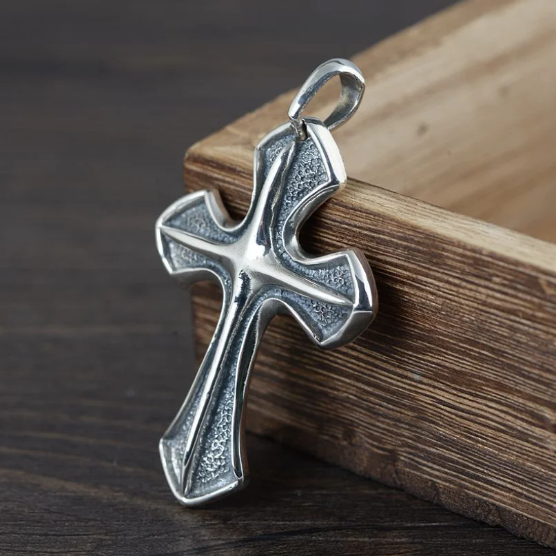 S925 Sterling Silver Retro Carved 3D Cross Pendant For Man Woman Thai Real Pure Silver Christ Jesus Cross Pendant Jewelry