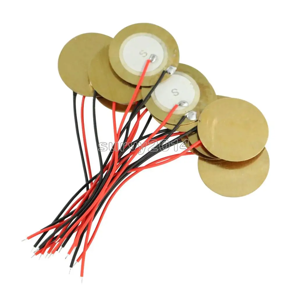 10PCS 20mm Piezo Elements Sounder Sensor Trigger Drum Disc 6.5KHZ + wire copper