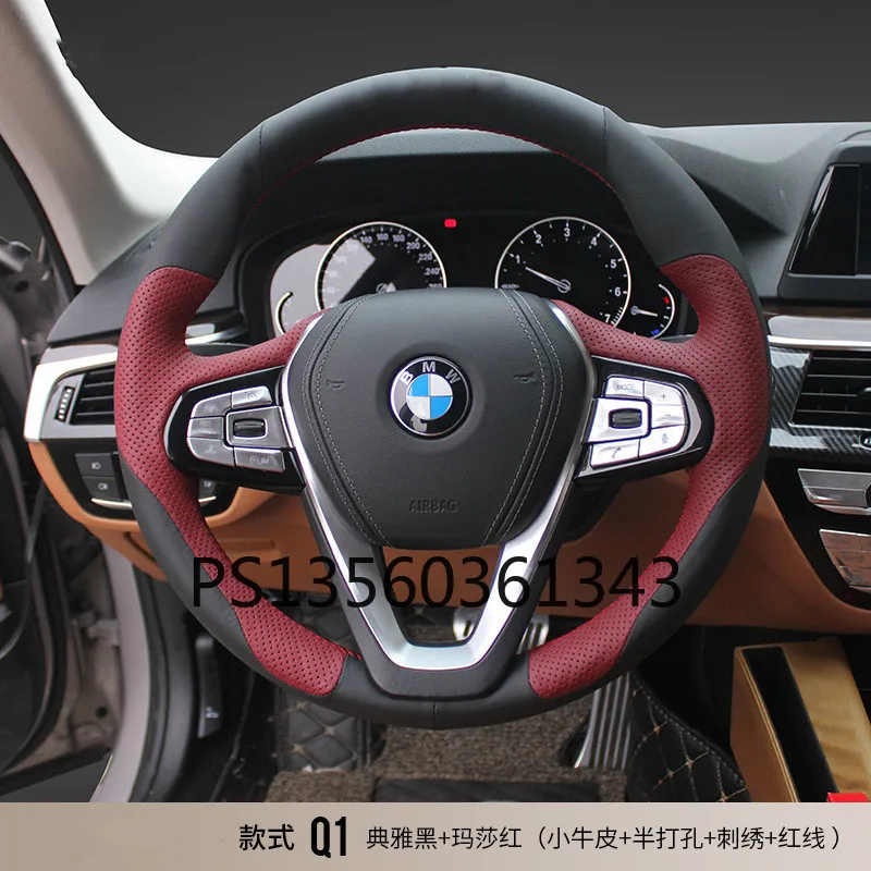 DIY hand-stitched steering wheel cover fit for BMW 3 series 5 series x3 x5 x6 x  series leather handle cover