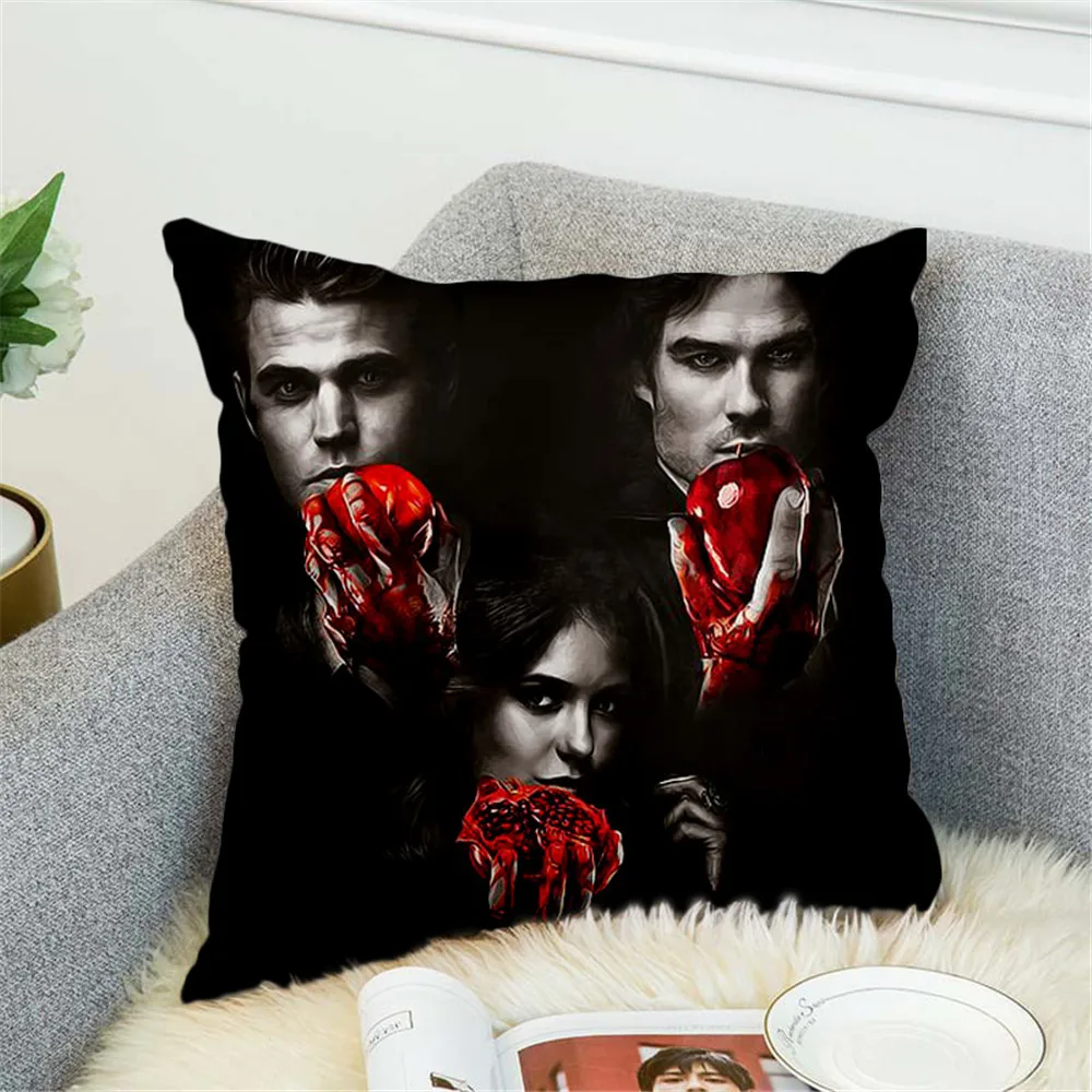 HXThe Vampire Diaries Pillow Covers Polyester Zipper Movie Role Print Cushion Cover Throw Pillow Case For Car Sofa