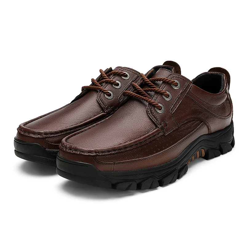 Genuine Leather Outdoor Casual Men Shoes Adult Black Brown Big Size 47 48 Autumn Winter Wear-Resisting