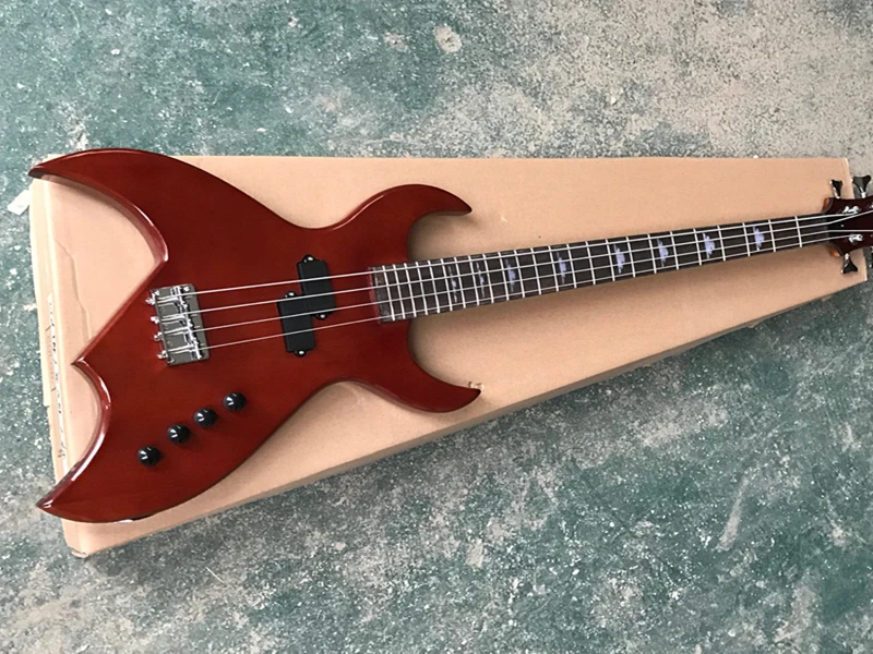 Unusual shape wine Red body  Electric Bass Guitar with Rosewood Fingerboard,Chrome Hardware,Provide customized service