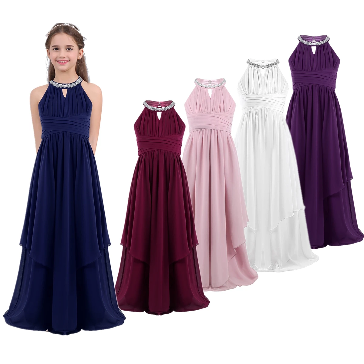 

Kids Dresses for Girl Chiffon Princess First Communion Dress Teens Pageant Wedding Party Dress Kids Vestidos Flower Girls Dress