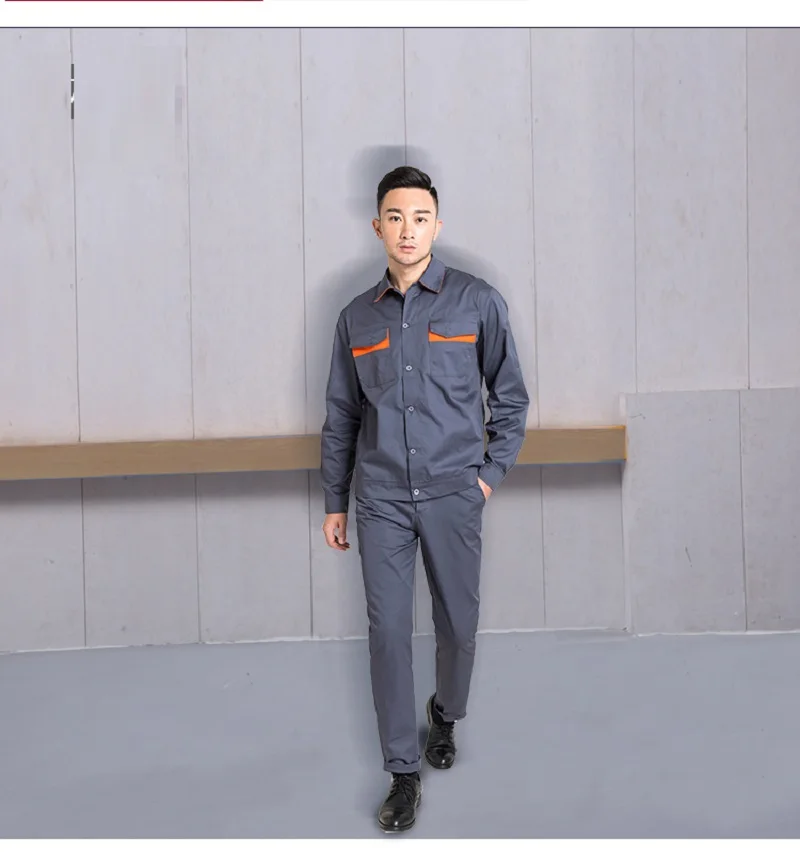 夏薄い作業服純粋な綿通気性耐摩耗性長袖工場ワークショップ機械電気技師つなぎ服