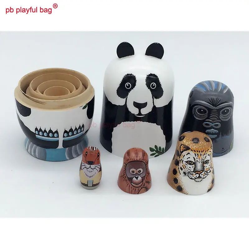 PB-Conjunto de juguetes de madera para niños, set de juguetes de cinco capas pintados a mano, panda, regalo artesanal, decoración del hogar, HG17