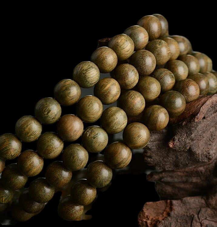 Rosenkranz aus natürlichen Sandelholzperlen, grün, 108 Stück, Halskette, 8 mm, verstellbares Armband, buddhistisches Gebet, Yoga, Holzperlen – Detail 8