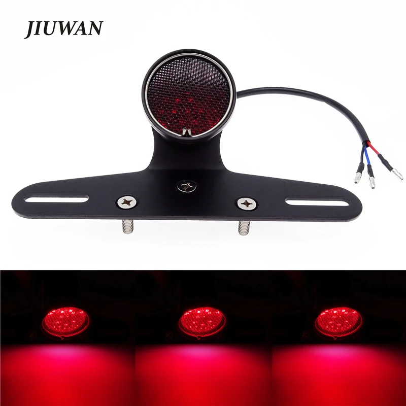 Universal Motorcycle Retro Mesh Grill LED Rear Brake Light Tail Stop Signal License Plate Lamps With Bracket For Harley Honda