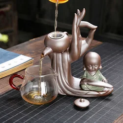 Ebony Six Gentlemen Tea Ceremony Set with Purple Clay Tea Drain Filter And Little Monk Decoration for Tea Brewing Accessories