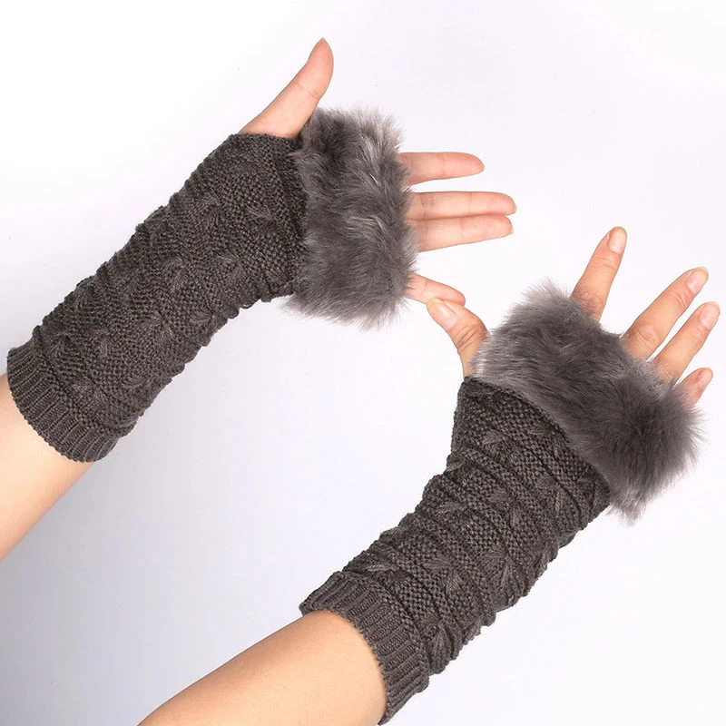 Knitted Arm Sleeves Gloves Warm Arm Sleeves Knitted Arm Sleeve Fingerless Glove All-match Furry Sleeves Women Glove Hemp Gloves