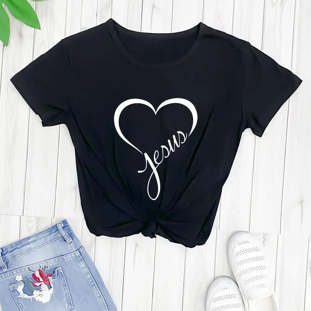 

Heart Jesus Shirt New Arrival Women Casual 100%Cotton Funny T Shirt Christian Shirt Religious Shirts Chiristian Lover Gift