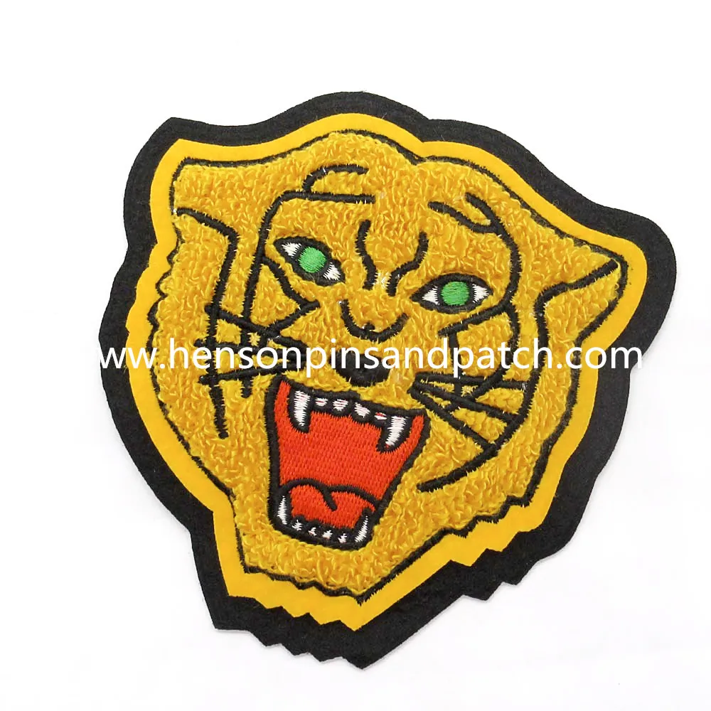 Custom small minimum order quantity tiger head chenille jacket patch