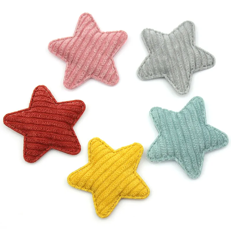 30Pcs 4.8cm Flannelette Star shape Padded Appliques For Baby Headwear Hairpin Accessories Velvet DIY handmade Crafts wholesale