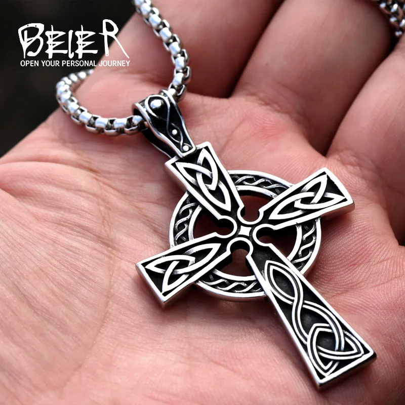 Beier 316L stainless high quality viking Disc Pattern cross pendant necklacet Amulet scandinavian fashion Jewelry BP8-505