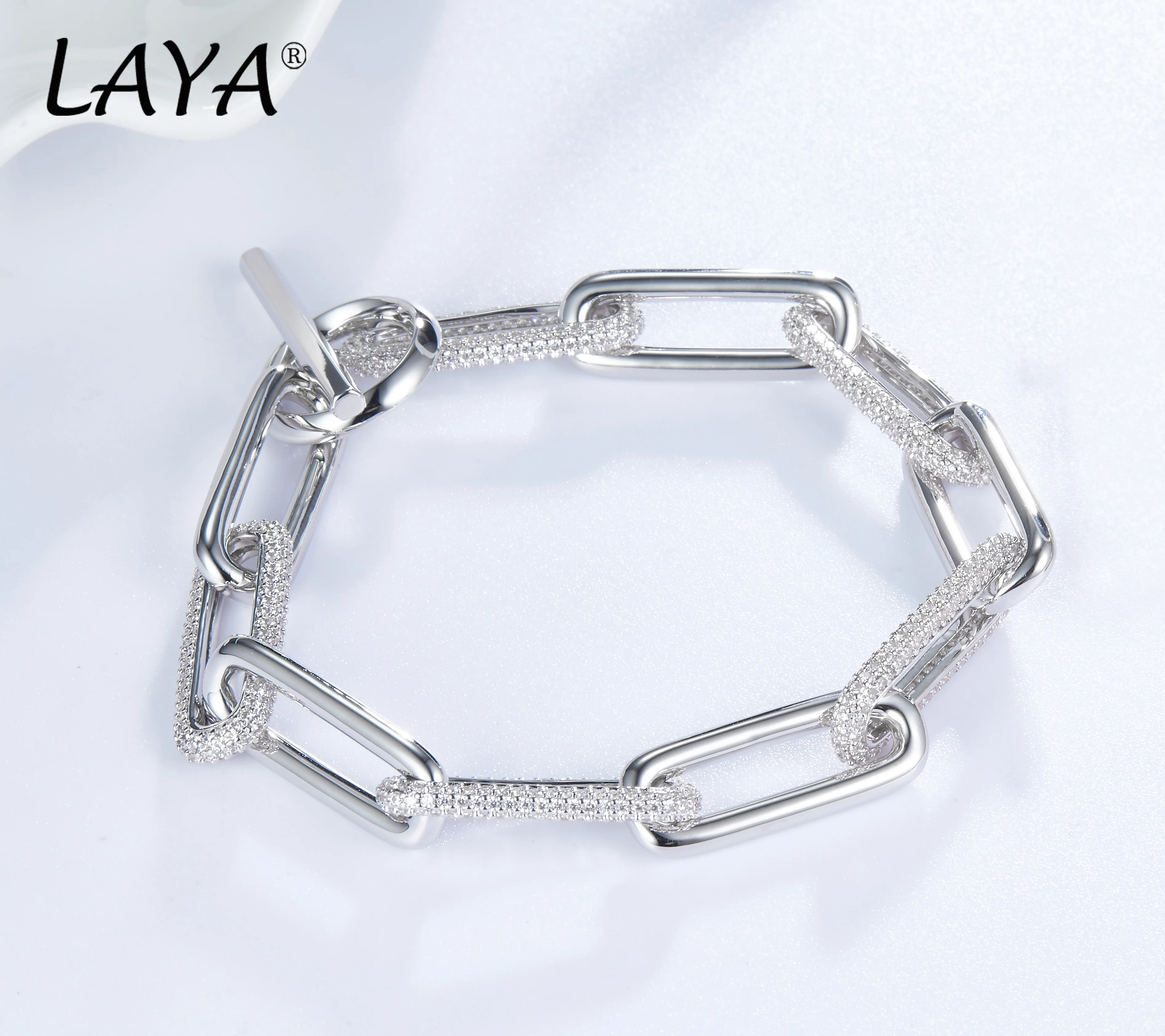 LAYA 925 Sterling Silver Shining Zircon Paper Cuba Chain Bracelet For Women Men Party Original Modern Jewelry 2022 Trend