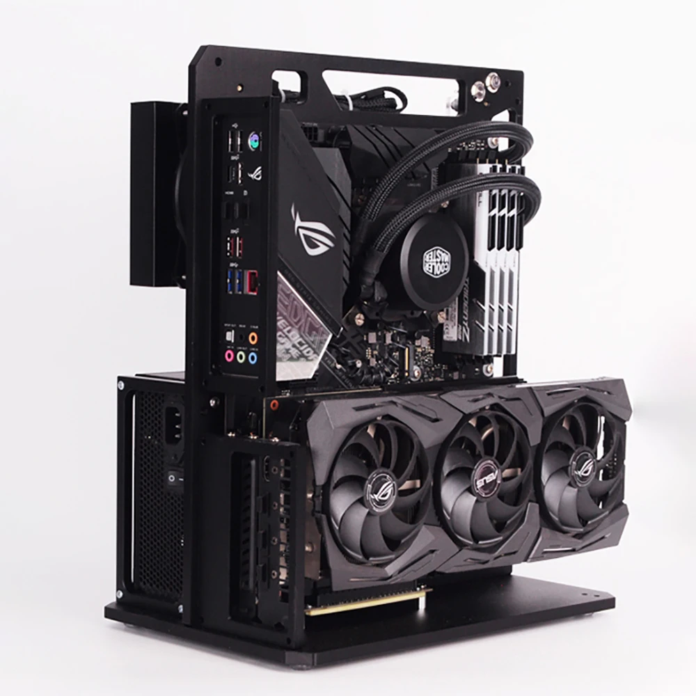 Imagem -01 - Todo o Banco de Teste de ar Aberto de Alumínio Compatível Atx Matx Itx Motherboard Resfriamento do Computador Vertical Chassi Personalizado pc Case