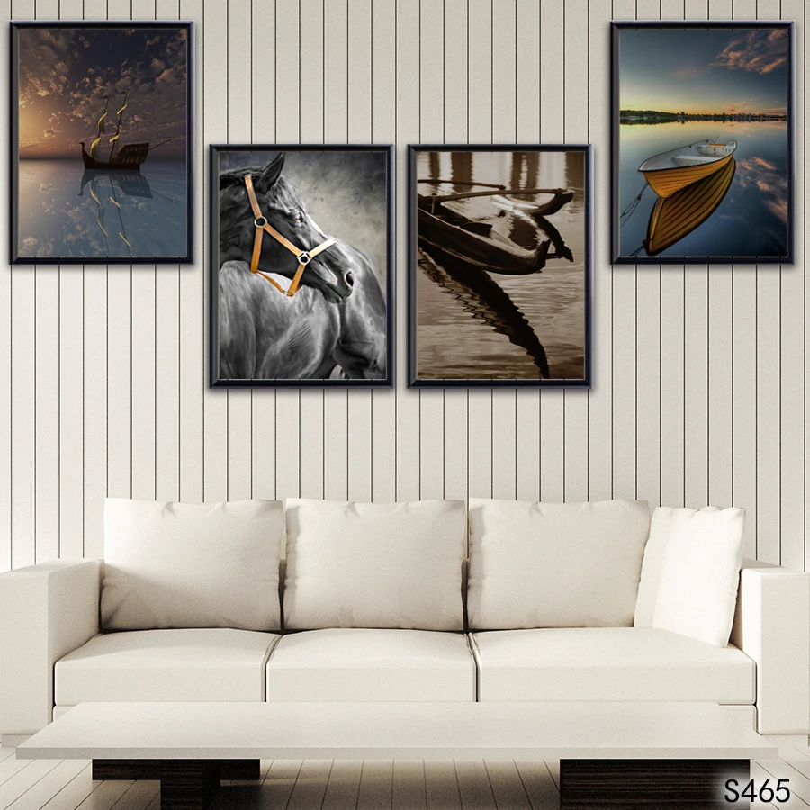 Abstract Oil Painting Print on Canvas 4pcs  Beach and yachts Boat Seascape Canvas Art Printing  Wall Art Picture for Home Decor