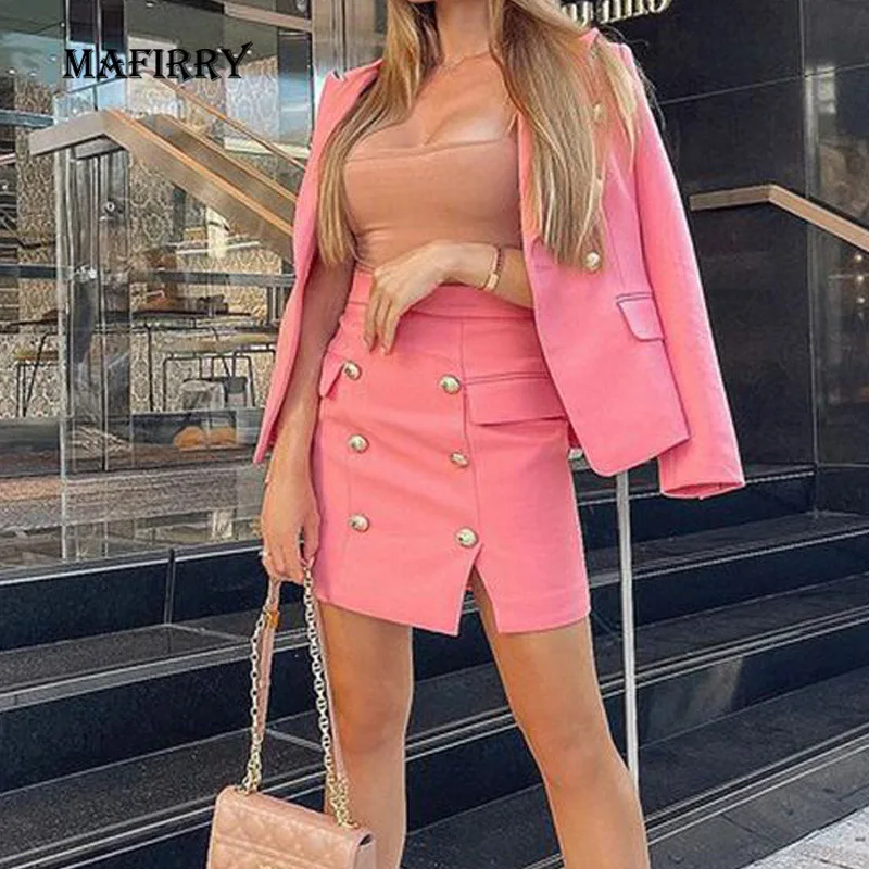 

Office Female Elegant Blazer And Skirt Suit Women Basic Solid Slim Business Skirt Outfits High Waist Skirt Jacket Two Piece Set