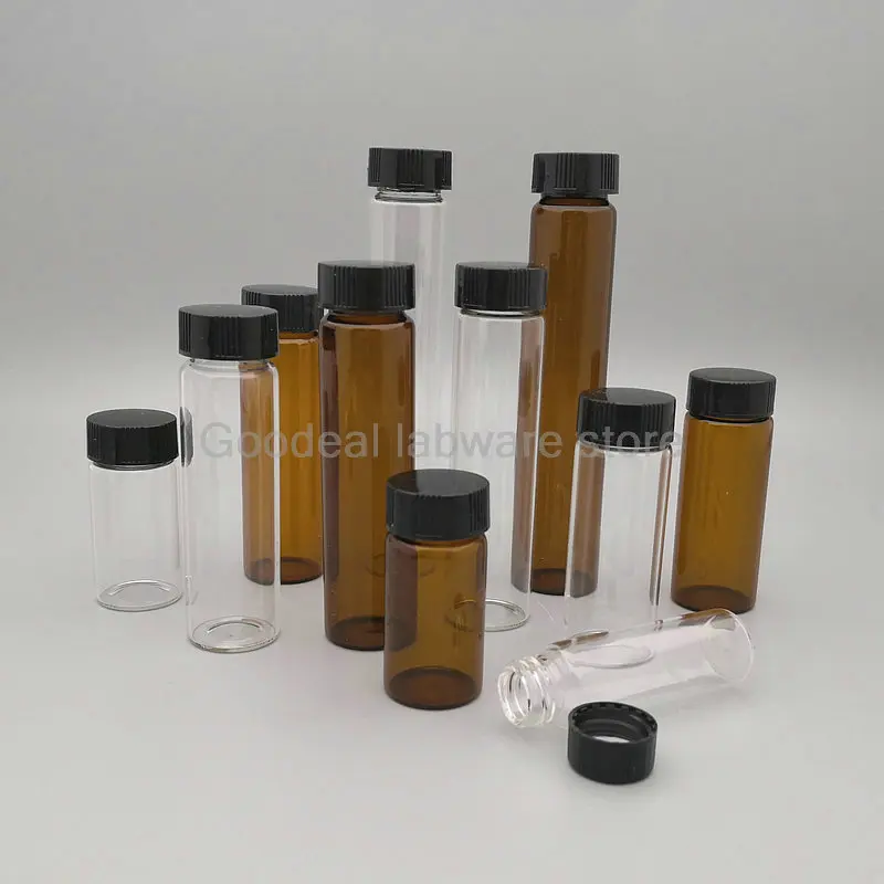20pcs/lot 3ml To 50ml (Clear/ Brown) Glass Reagent Bottle Sample Vials with Plastic Lid Screw Cap