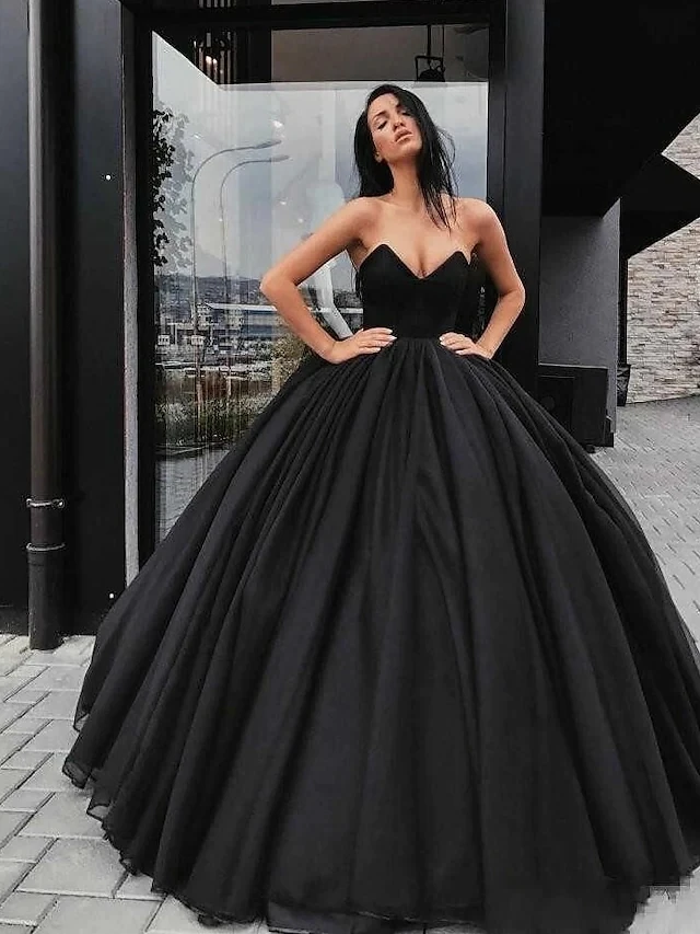 Moderno preto vestidos de casamento querida até o chão organza cetim strapless vestidos de noiva noiva mariage 2022