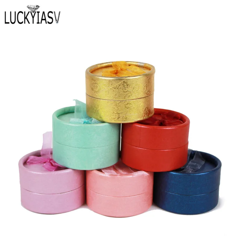 Wholesale 24pcs/lot Multi-color Bow Small Round Ring Box Stud Earrings Jewelry Box Gift Box For Ring Display Jewelry Earring Box