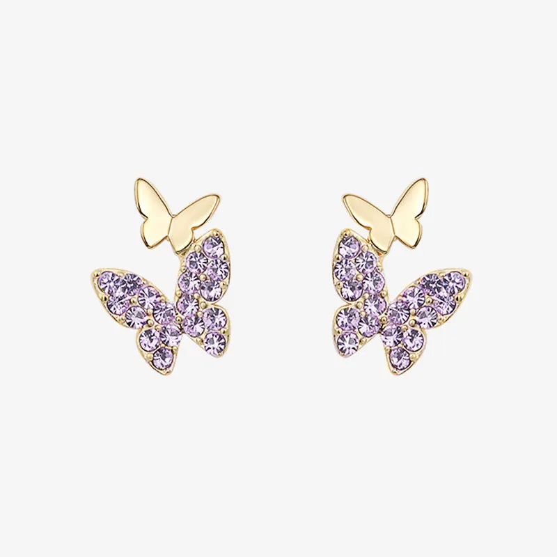 Huitan Small Fresh Butterfly Earrings Ear Piercing Gold Color Fashion Versatile Women's Earrings Daily Wear Modern Jewelry