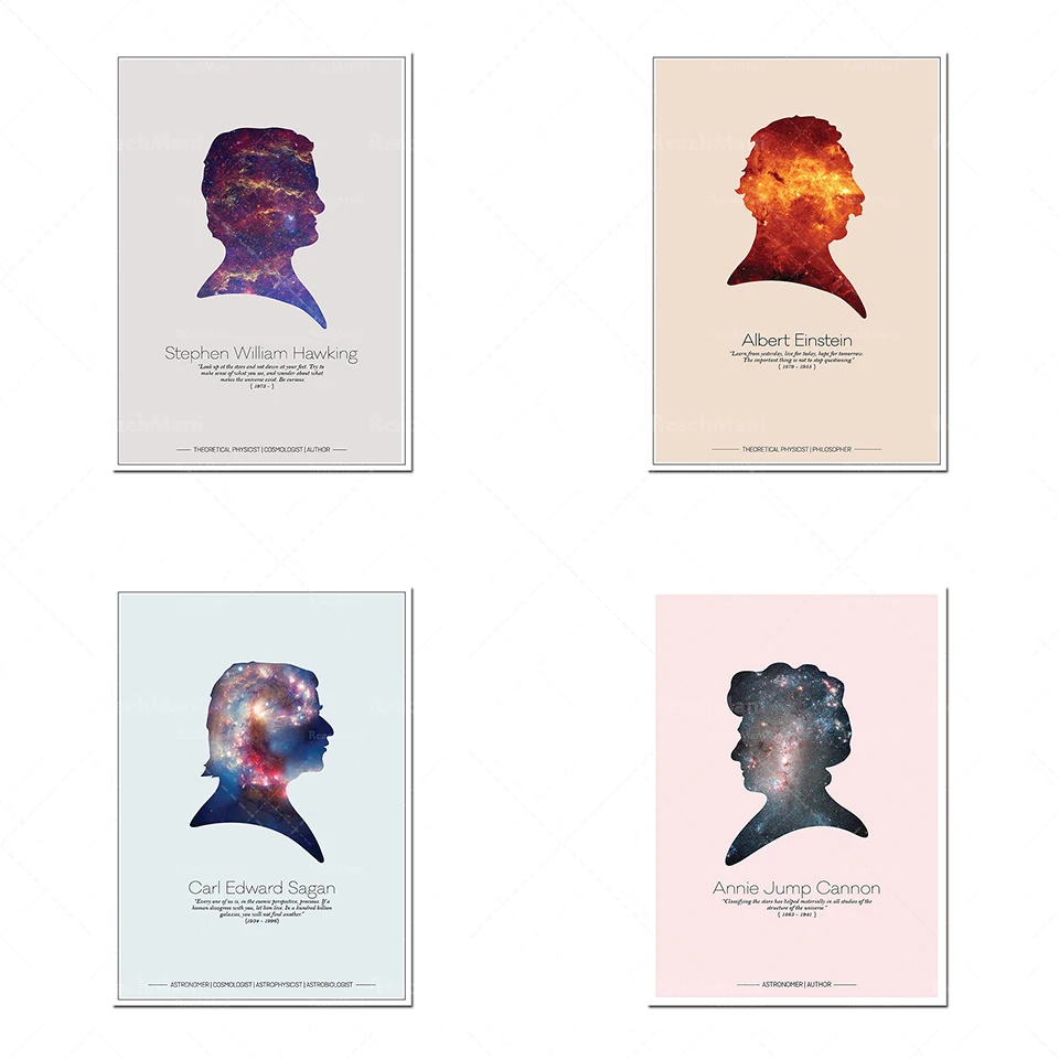 Série de portraits Master of Universe // Superbes silhouettes d'astronomes et affiches imprimées de citations