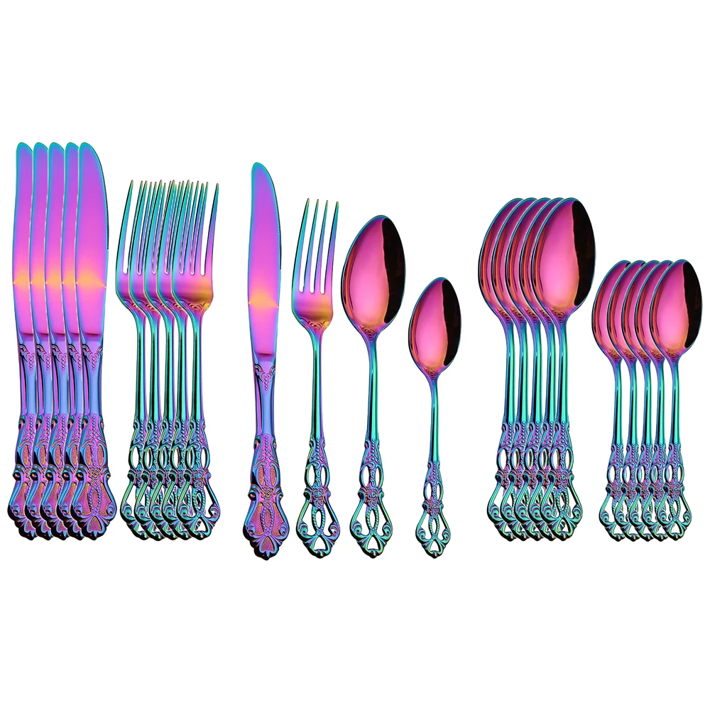 24pcs Cutlery Set Silver Dinnerware Stainless Steel Royal Spoon Forks Knives Kitchen Western Dinner Silverware Tableware Gift