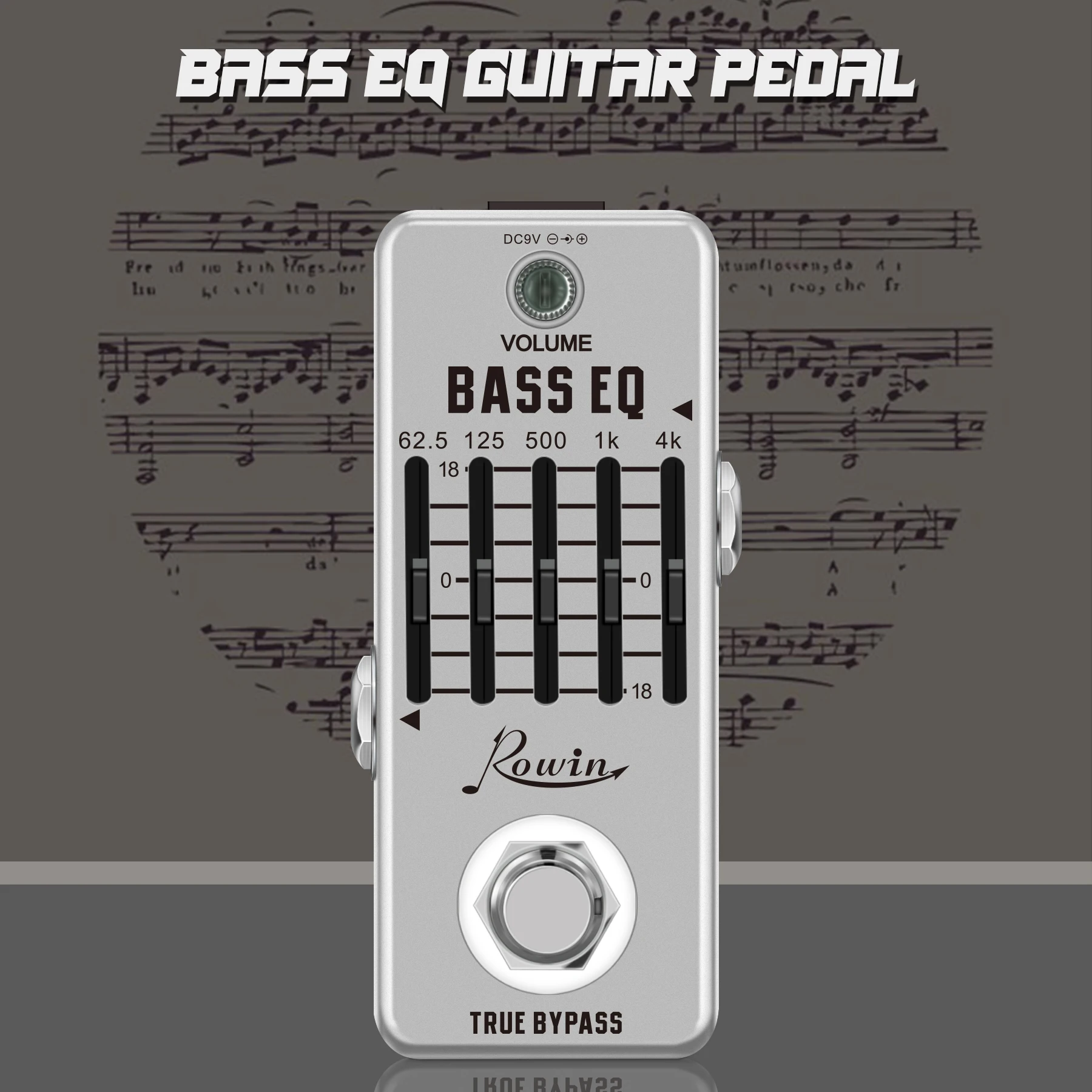 

Rowin-True Bypass Bass Equalizer Pedal Effect EQ 5 Band with Wide Adjustable Range 62.5Hz 125Hz 500Hz 1kHz