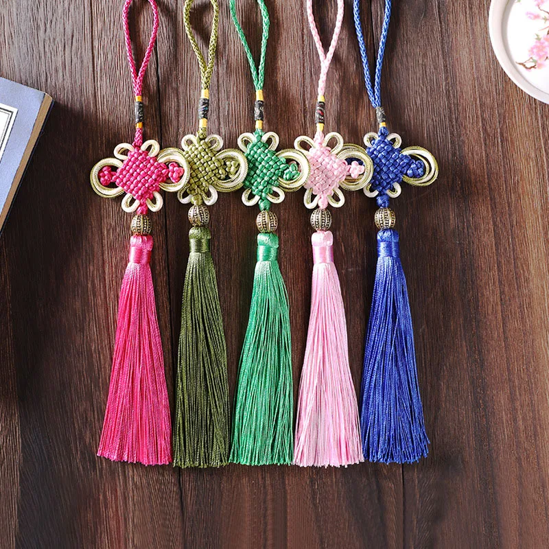 2 sztuk chińskie węzły koraliki Tassel zawieszka z frędzelkiem DIY Craft materiał Party zakończenie z frędzlami zasłony akcesoria dekoracyjne