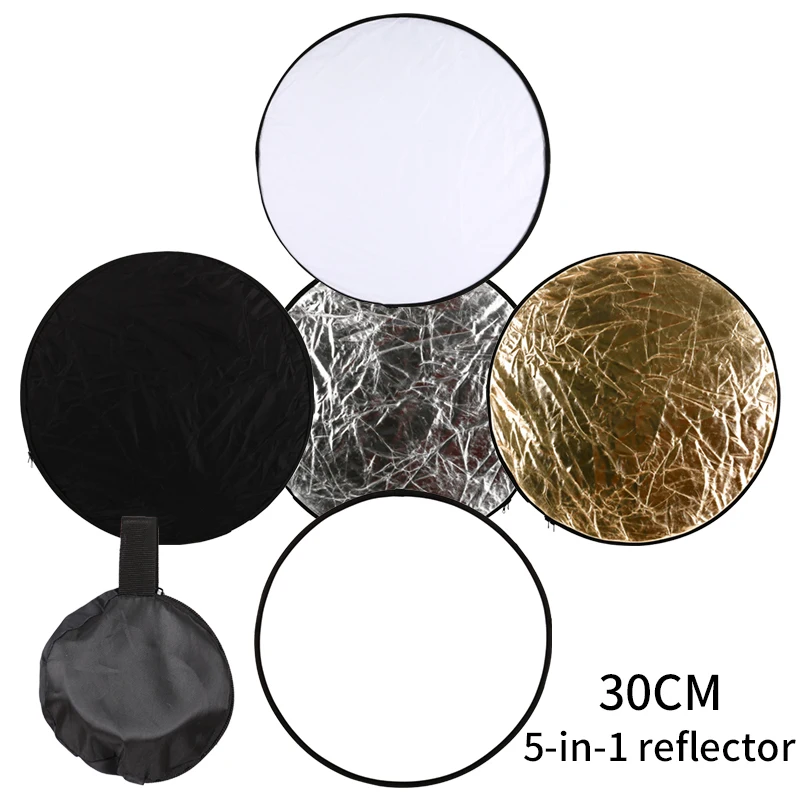 11.8inch / 30cm 5-in-1 Collapsible Multi-Disc Light Reflector with Bag - Translucent, Silver, Gold, White and Black