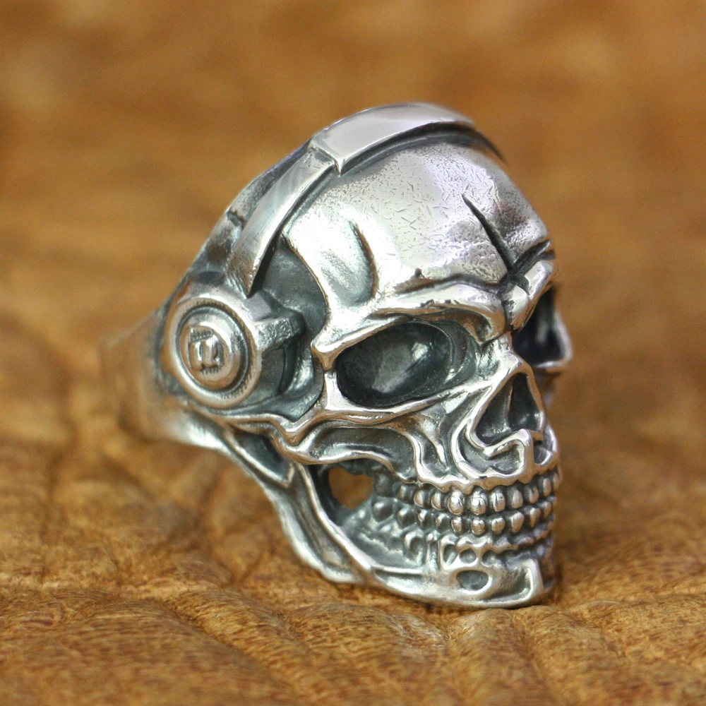 LINSION 925 Sterling Silver Music DJ Skull Ring Mens Biker Rock Punk Ring TA178 US Size 7~15