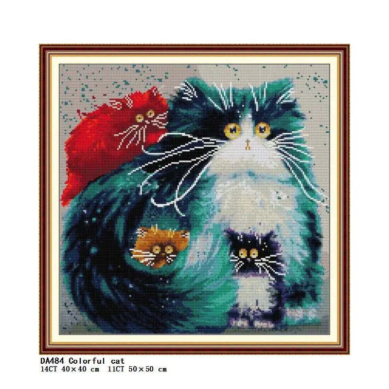 

Colorful cat animal pattern cross stitch kit Aida 14ct 11ct count print canvas sewing kit embroidery set home decoration crafts