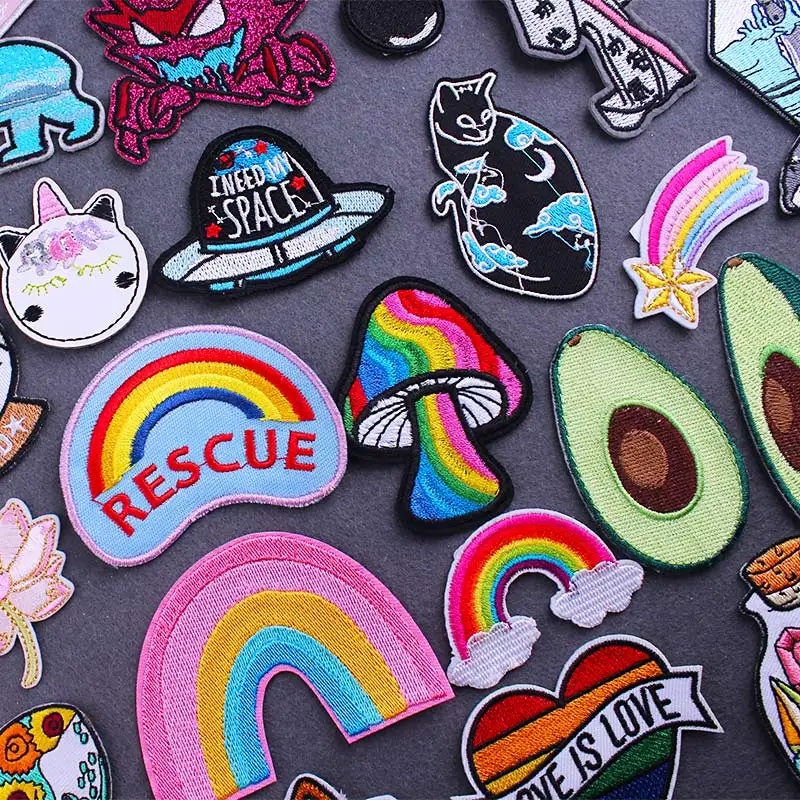 Rainbow Patch Gay Iron On Patches For Clothes Cartoon Animal Patches Clothes Stickers Applique Unicorn Cat Stripes Badge DIY