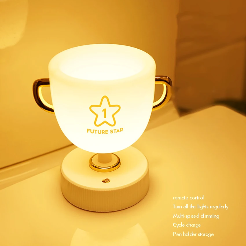 Portalápices de luz nocturna LED, lámpara de noche con carga USB, protección ocular para dormitorio, niños, estudiantes, lámpara de mesa, luz amarilla/colorida